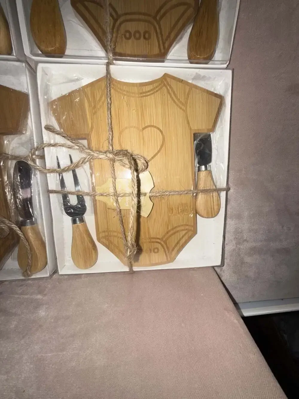 Set Wood Mini Charcuterie Board with Knives and Forks & Thank You Card